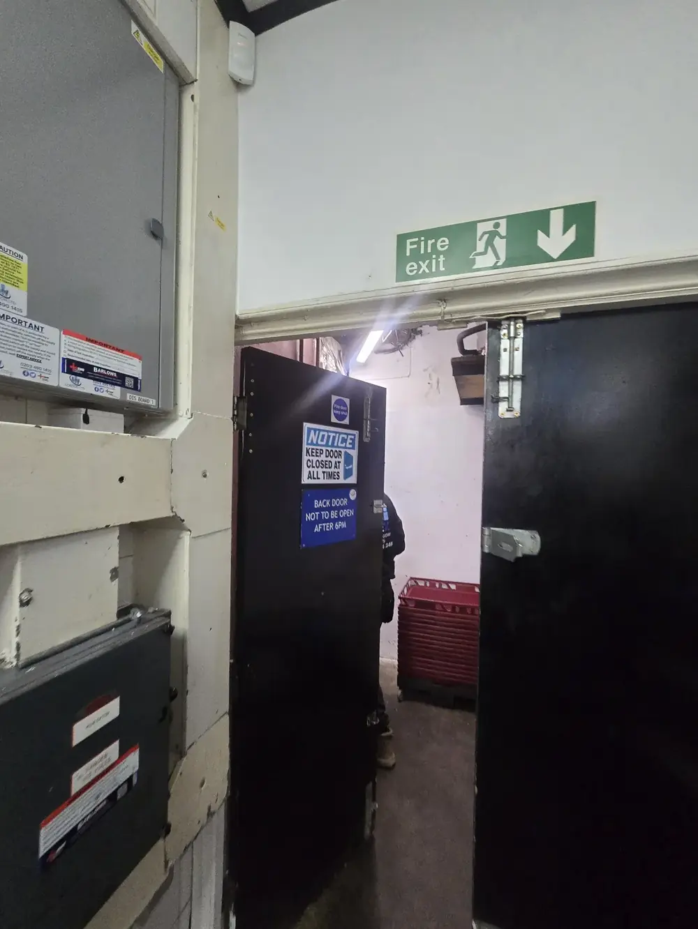 Fire exit doors at the back of a commercial premises